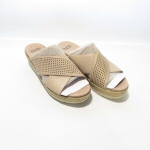 Earth Leather Perforated Cross-Strap Slide Sandals ~ Modena Marigold  9 Med NWOB